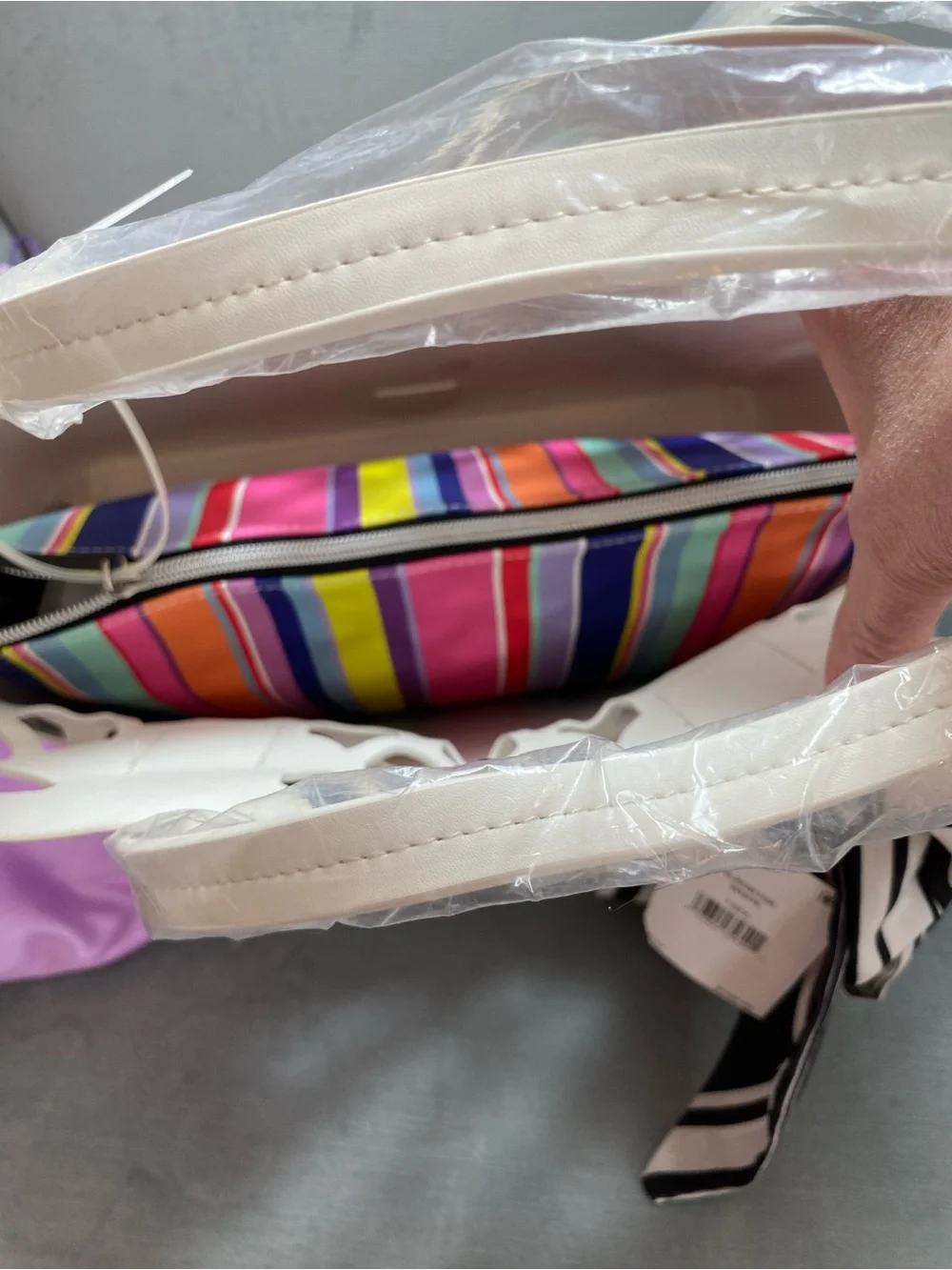 Betsey Johnson RARE White Cutout Tote NWT with removable colorful clutch & scarf